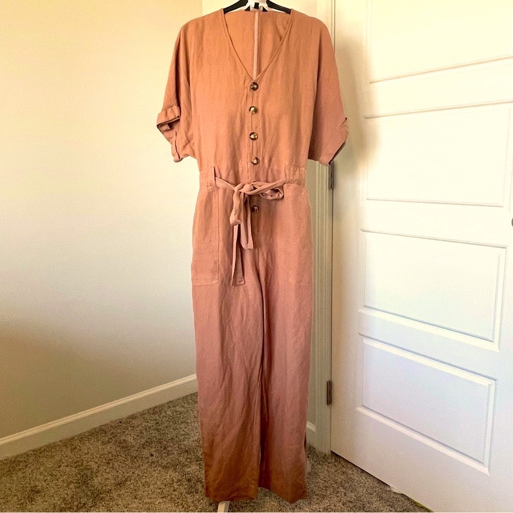 Express Peach Colored Jumpsuit with Belted Waist